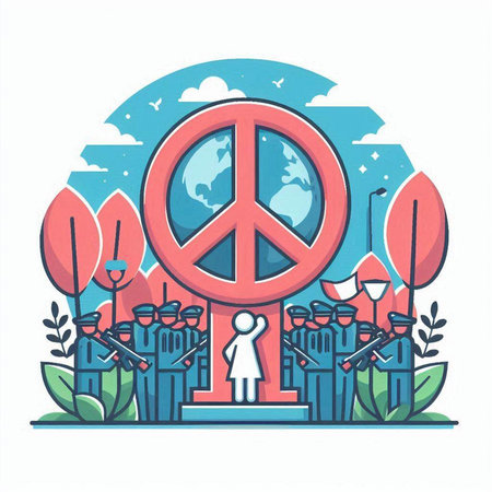 Flat line art vector illustration of World Peace Day, no war concept.のイラスト素材