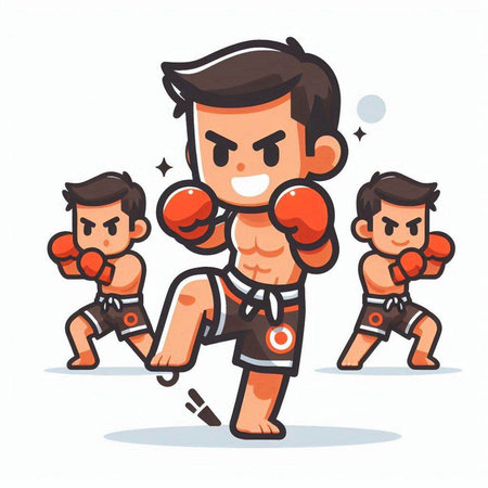 Cartoon boxer and his team, vector illustration on white background.のイラスト素材