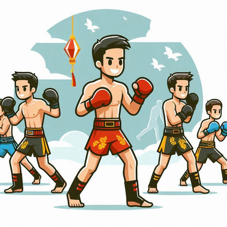 Muay Thai fighter cartoon character. Vector illustration of muay thai fighterのイラスト素材