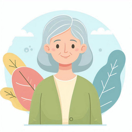 Elderly woman with gray hair. Vector illustration in flat style.のイラスト素材