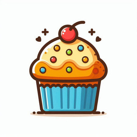 Cupcake with cherry icon. Vector illustration isolated on white background.のイラスト素材