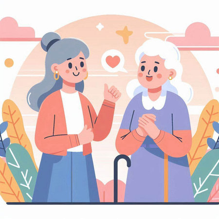 Elderly women greeting each other with love. Vector illustration.のイラスト素材