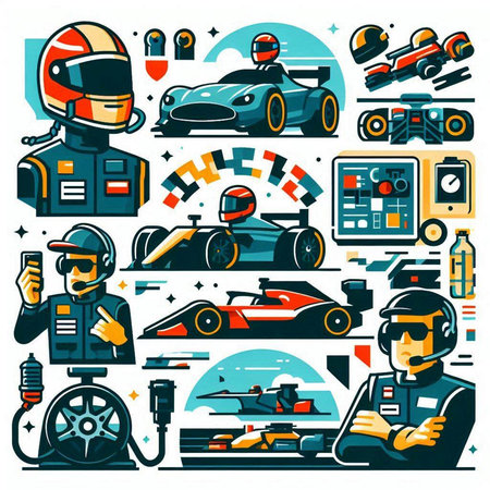 Set of racing car icons in flat design style. Vector illustration.のイラスト素材