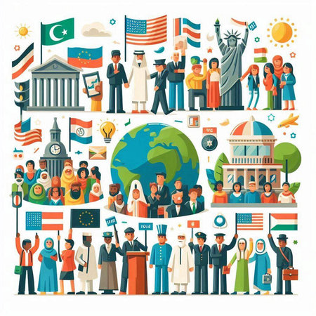People of different nationalities and religions around the world. Vector illustrationのイラスト素材