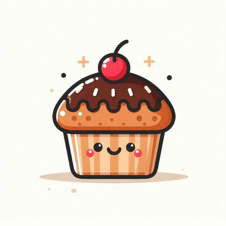 Cute cupcake vector illustration. Cute cartoon cupcake icon.のイラスト素材