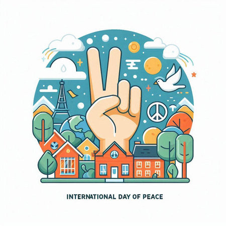 International Day of Peace. Vector illustration in flat linear style with hand gesture.のイラスト素材