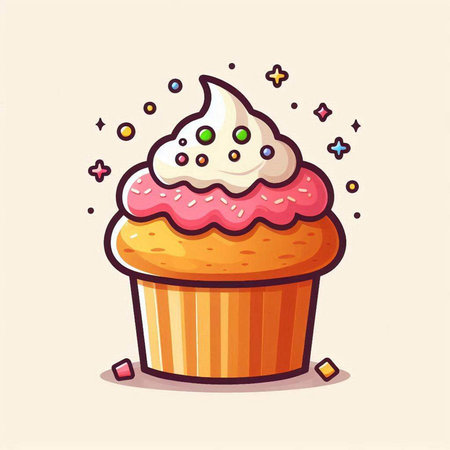Cupcake with cream and sprinkles. Vector illustration in cartoon style.のイラスト素材