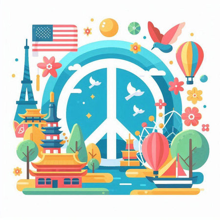Vector illustration in flat style on the theme of travel around the world.のイラスト素材