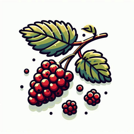 Bunch of blackberries with leaves on white background. Vector illustration.のイラスト素材