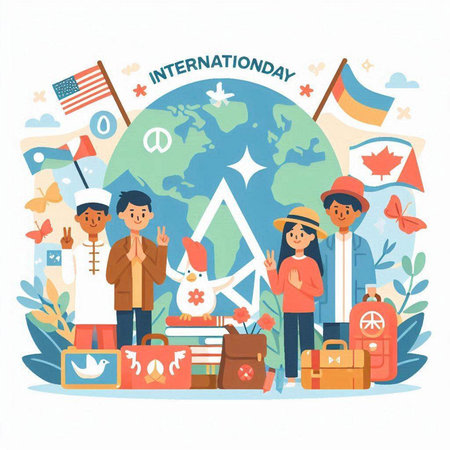 International Day of Knowledge. Vector illustration in flat cartoon style on white background.のイラスト素材
