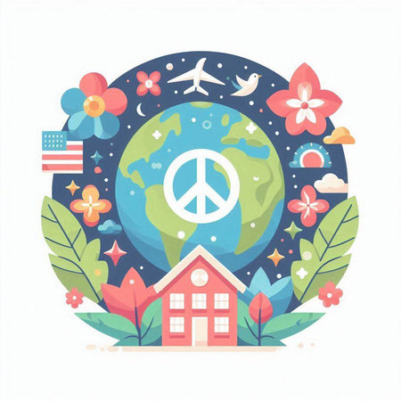 Flat design vector illustration concept of World Peace Day. World peace day concept.のイラスト素材