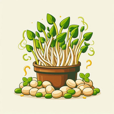 Microgreens. Sprouts in a pot. Vector illustration.のイラスト素材
