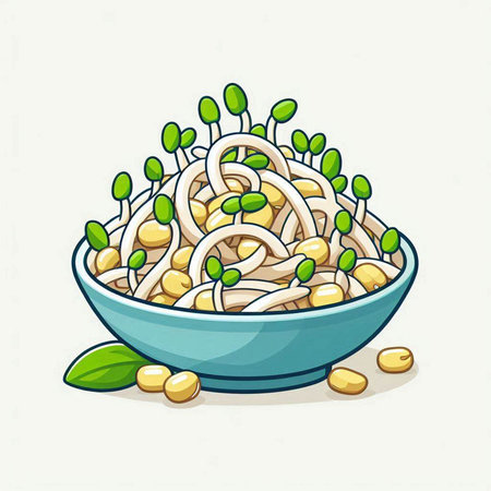 Illustration of a bowl of soybean sprouts on a white backgroundのイラスト素材