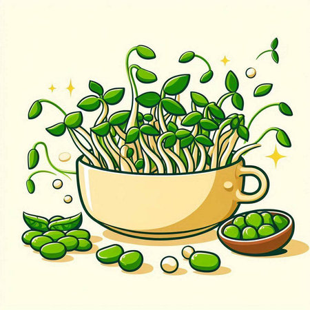 Vector illustration of green soybean sprouts in a bowl and bowlのイラスト素材