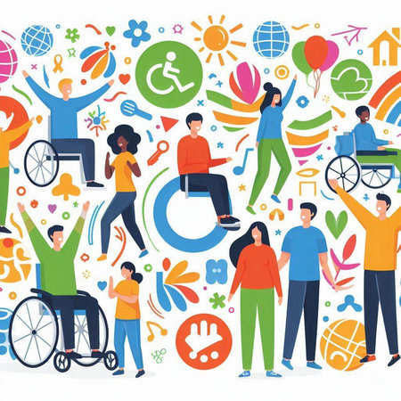 Handicapped people in flat style. Vector illustration with people on wheelchair.のイラスト素材