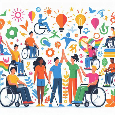 Disabled people concept. Hand drawn vector illustration of disabled people.のイラスト素材