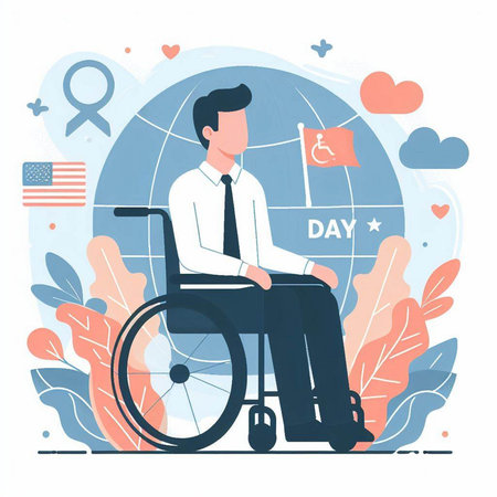 Disabled man in a wheelchair. Flat design. Vector illustration.のイラスト素材