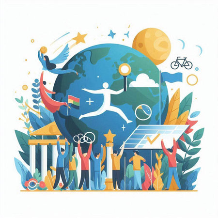 Flat design illustration concepts for climate change, global warming, climate change, green energy.のイラスト素材