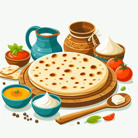 Illustration of traditional indian food on white background with copy spaceのイラスト素材