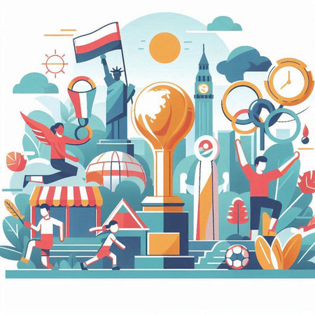 Vector illustration with people around the world. Flat style design for web, site, advertising, banner, poster, board and print.のイラスト素材