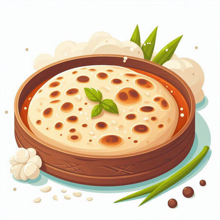 Illustration of a plate of crepes with cream and spices on a white backgroundのイラスト素材