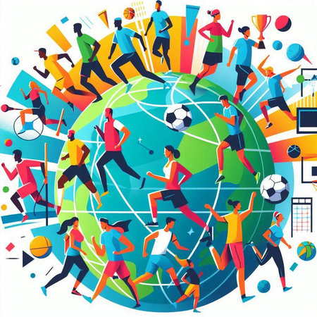 Soccer or football players on the background of the globe. Vector illustrationのイラスト素材