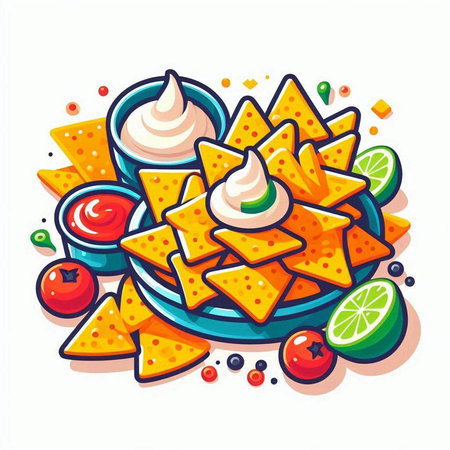 Mexican nachos vector illustration. Traditional mexican food.のイラスト素材