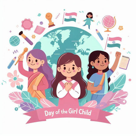 Vector illustration of children with world map, globe and banner. Happy international children's day.のイラスト素材