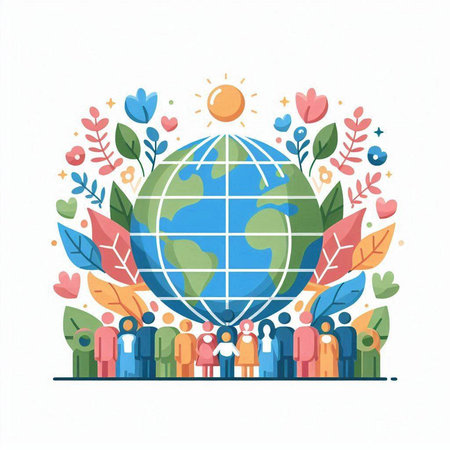 Crowd of people around the world. Social media concept. Vector illustrationのイラスト素材