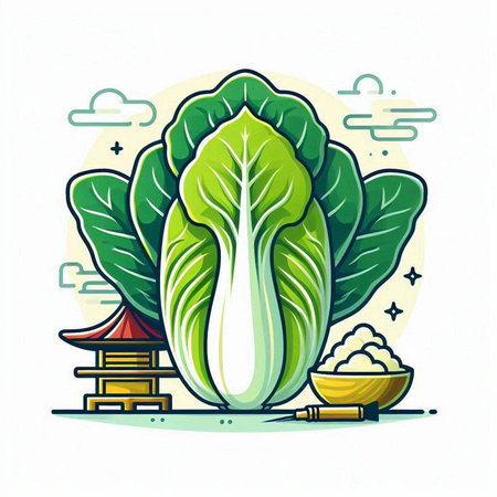 Chinese cabbage vector illustration. Chinese cabbage vector illustration. Chinese cabbage icon.のイラスト素材