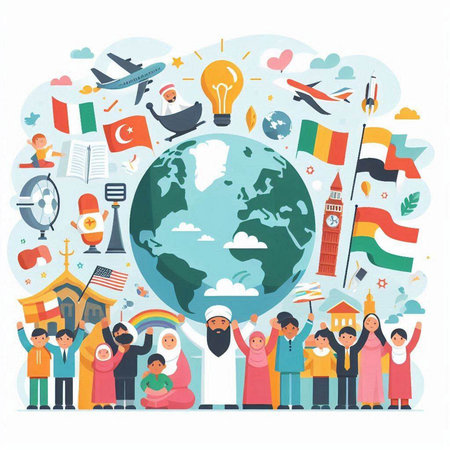 Vector illustration of people around the world on white background. Flat style design.のイラスト素材