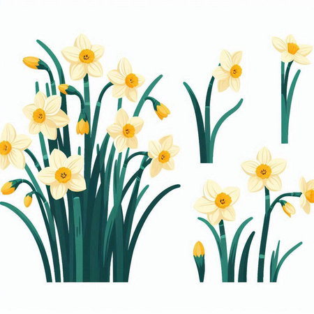 Daffodils. Spring flowers. Vector illustration isolated on white background.のイラスト素材