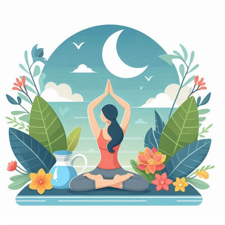 Yoga woman in lotus position. Vector illustration in flat styleのイラスト素材