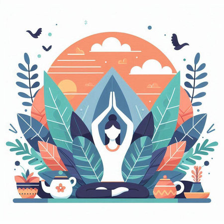 Yoga in the lotus position. Vector illustration in flat style.のイラスト素材