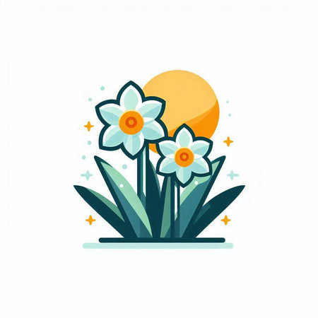 Daffodils in the garden flat icon. Vector illustration.のイラスト素材