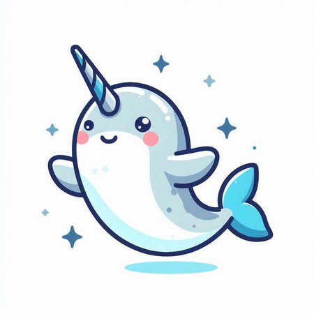 Cute cartoon narwhal with unicorn horn. Vector illustration.のイラスト素材