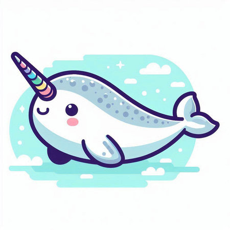 Cute cartoon narwhal. Vector illustration. Cute animal.のイラスト素材