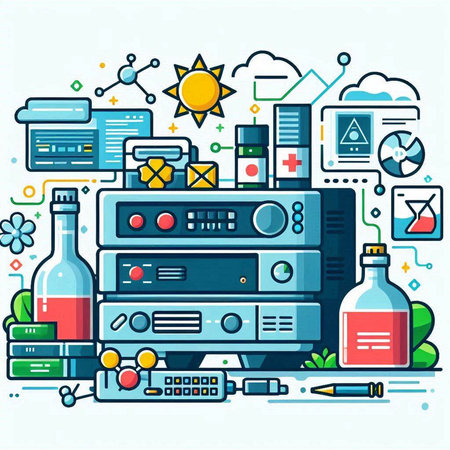 Colorful vector illustration of modern technology. Flat style design concept for web, site, advertising, banner, poster, board and print.のイラスト素材