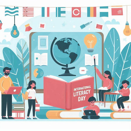 Vector illustration of World Literacy Day. Education and learning concept.のイラスト素材