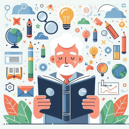 Flat design vector illustration concept of education, learning, knowledge, wisdom, knowledge, wisdom.のイラスト素材