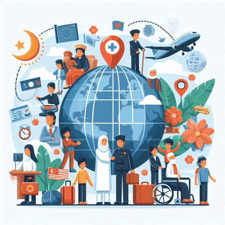 Flat design vector illustration concepts for travel and tourism. People traveling around the world, planning vacation.のイラスト素材