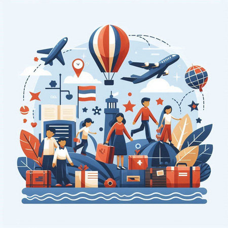 Traveling around the world concept. Vector illustration in flat style.のイラスト素材