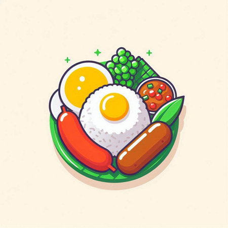 Illustration of Japanese food, rice, egg, sausage and vegetablesのイラスト素材
