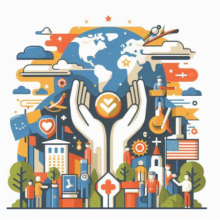 Flat line art design concept of World Health Day. Vector illustrationのイラスト素材