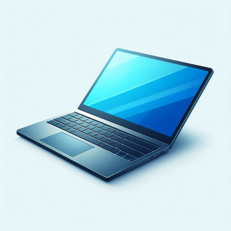 Laptop on a blue background. 3d render. Computer generated image.のイラスト素材