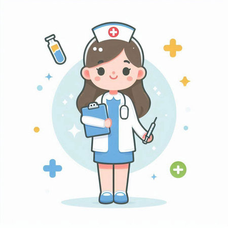 Nurse with stethoscope and syringe.Vector illustration.のイラスト素材