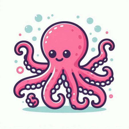 Cute cartoon octopus. Vector illustration isolated on white background.のイラスト素材