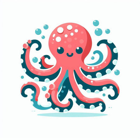 Cute cartoon octopus. Vector illustration isolated on white background.のイラスト素材