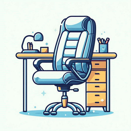 Office chair and desk. Vector illustration in doodle style.のイラスト素材