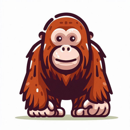 Vector illustration of a cute cartoon orangutan isolated on white background.のイラスト素材